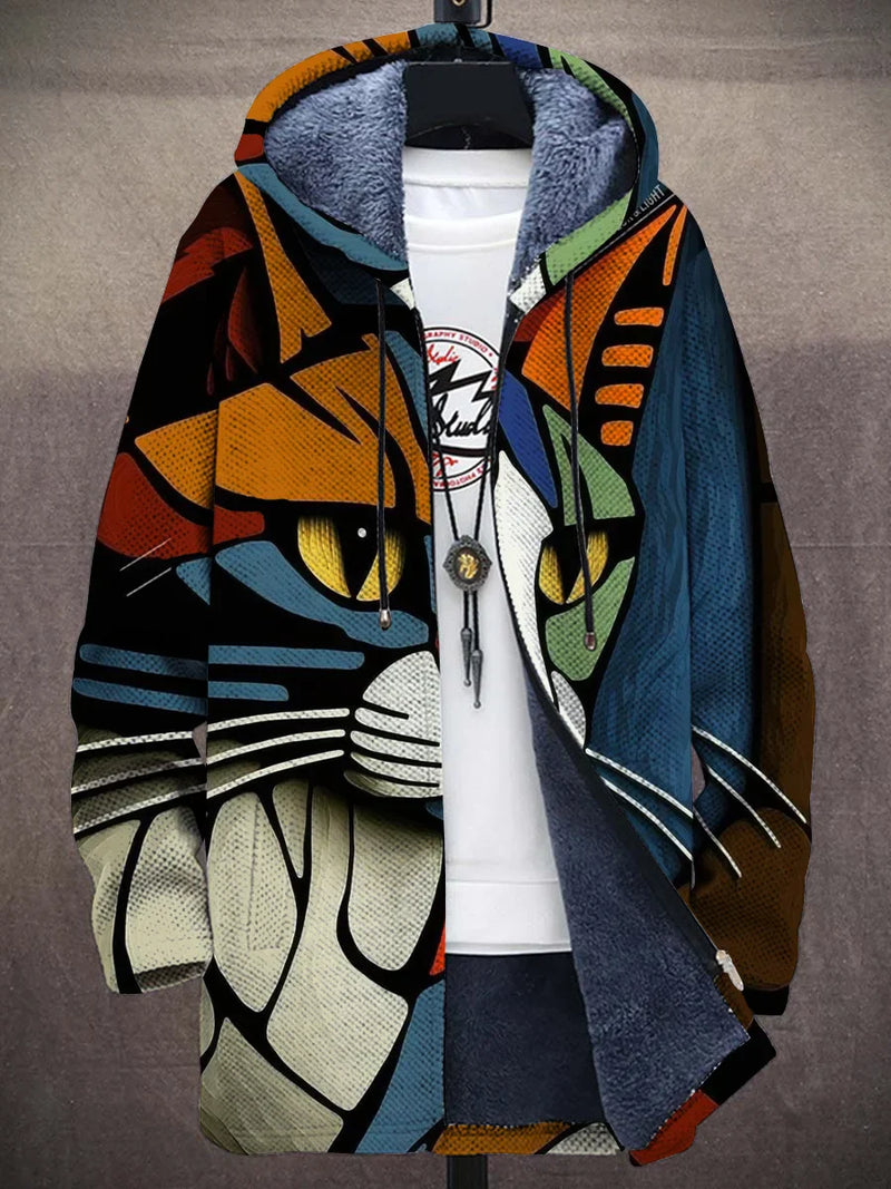 Perry Zip Winter Vest - 3D Cat Pattern & Fleece Lining
