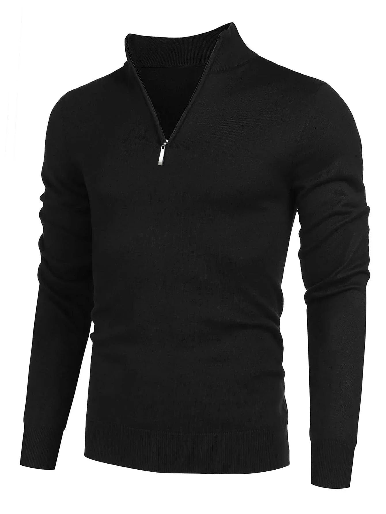 Black Sweater with Half Zipper - Stylish & Comfortable