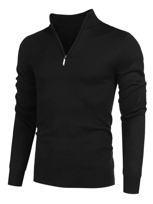 Black Sweater with Half Zipper - Stylish & Comfortable