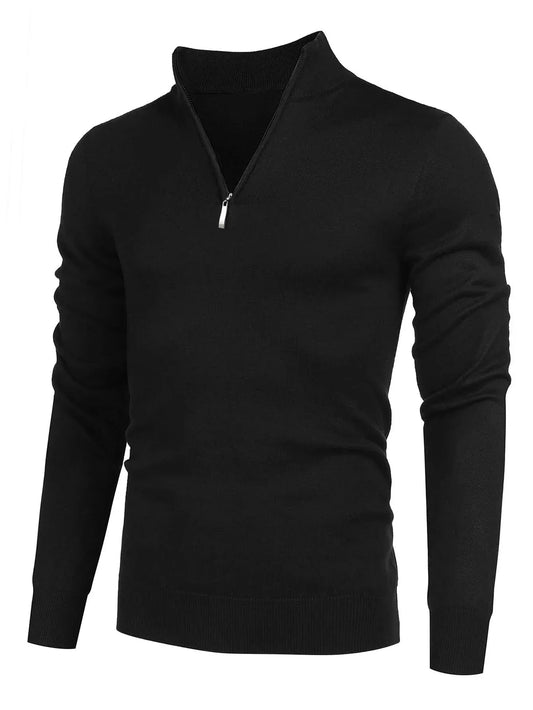 Black Sweater with Half Zipper - Stylish & Comfortable