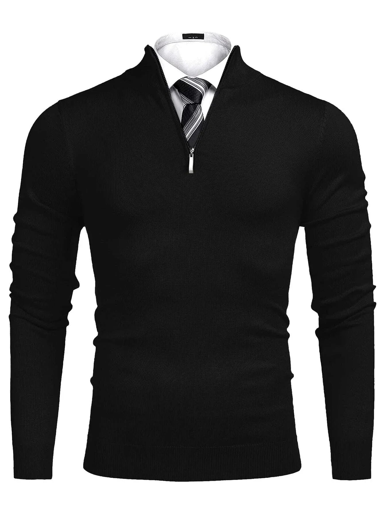 Black Sweater with Half Zipper - Stylish & Comfortable