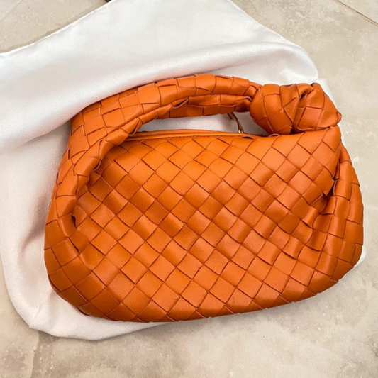 Leather Handbag with Braid Pattern Shoulder Bag
