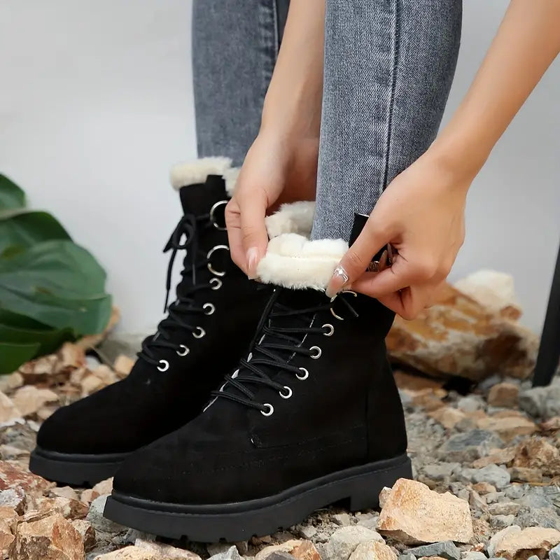 Medium High Boots with Lacing & Plush Lining