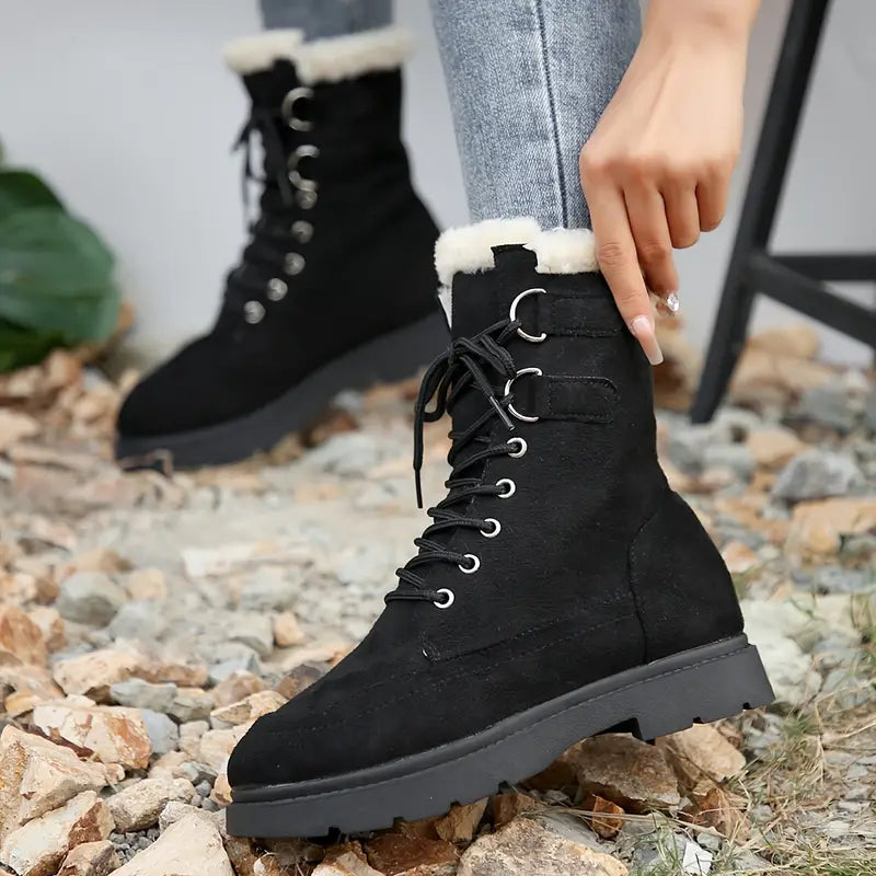 Medium High Boots with Lacing & Plush Lining