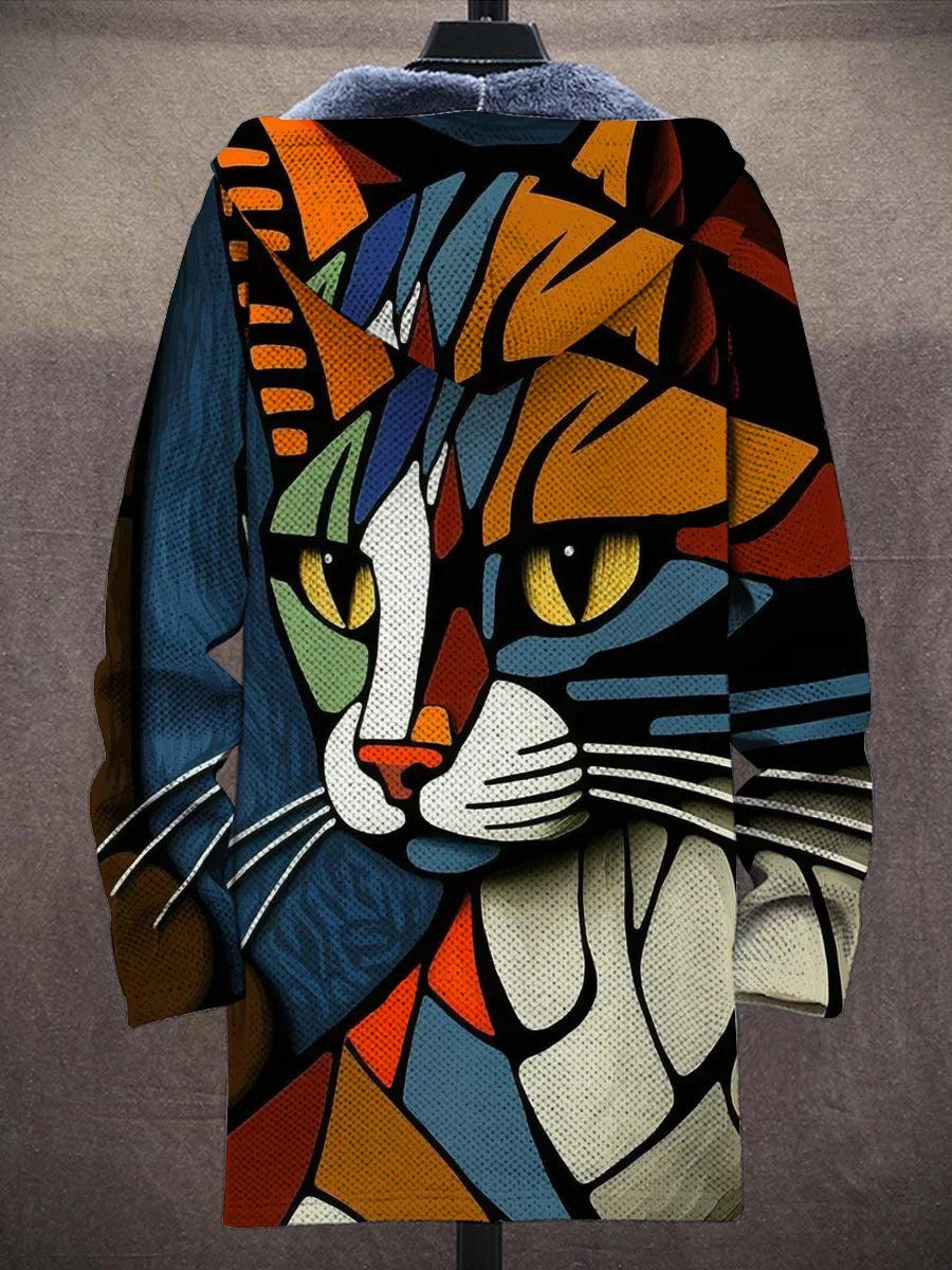 Perry Zip Winter Vest - 3D Cat Pattern & Fleece Lining