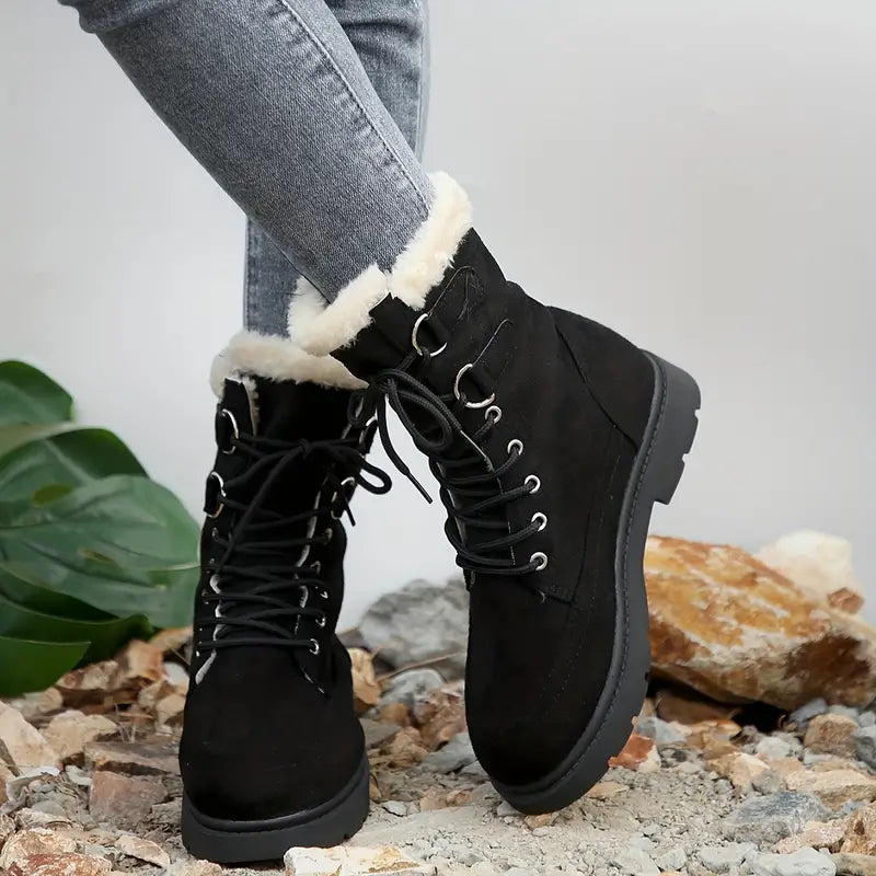 Medium High Boots with Lacing & Plush Lining