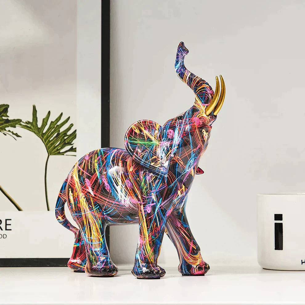 Colorful Graffiti Elephant Figure – Unique Resin Home Decor