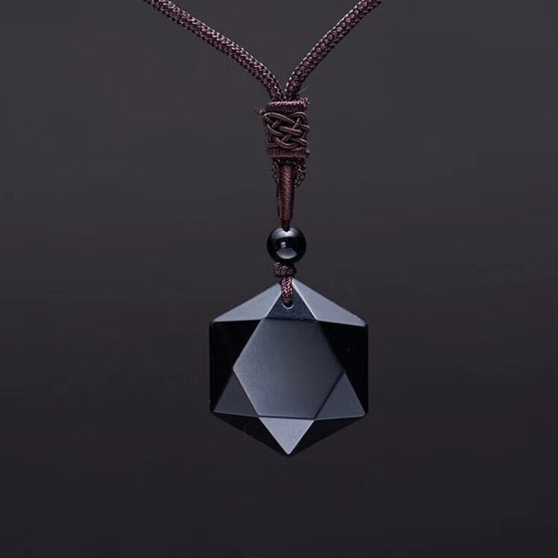 Hexagram Amulet Tibetan Black Obsidian