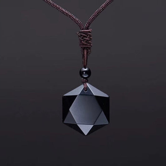 Hexagram Amulet Tibetan Black Obsidian