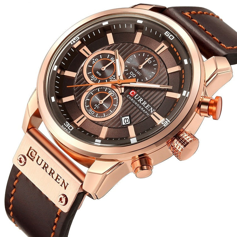 Classic Analog Watch for Men with Brown Leather Strap