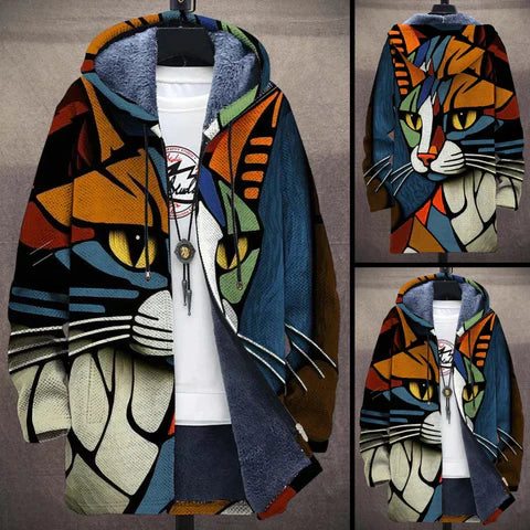 Perry Zip Winter Vest - 3D Cat Pattern & Fleece Lining