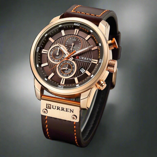 Classic Analog Watch for Men with Brown Leather Strap