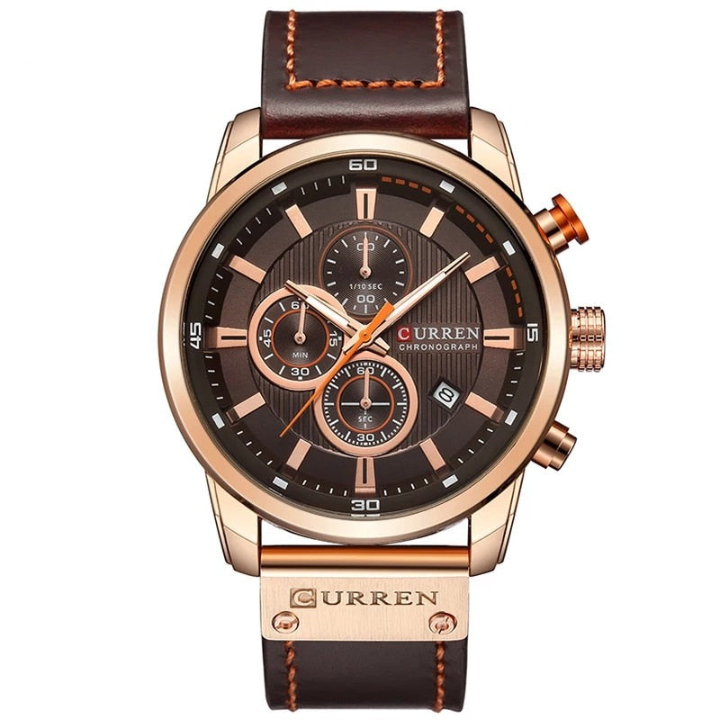 Classic Analog Watch for Men with Brown Leather Strap