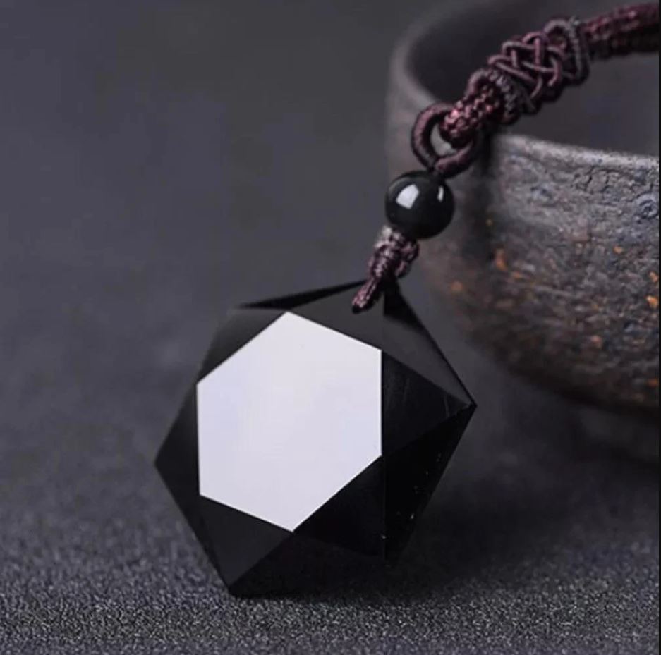 Hexagram Amulet Tibetan Black Obsidian