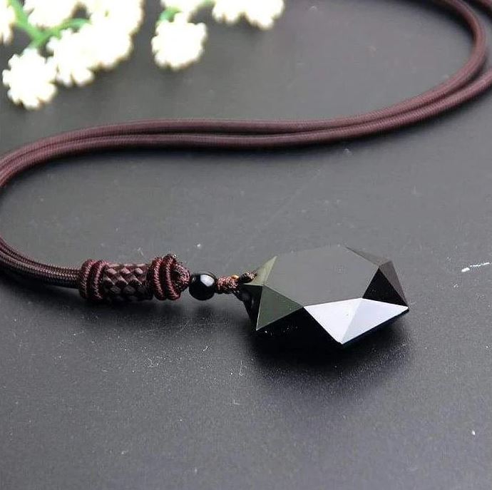 Hexagram Amulet Tibetan Black Obsidian