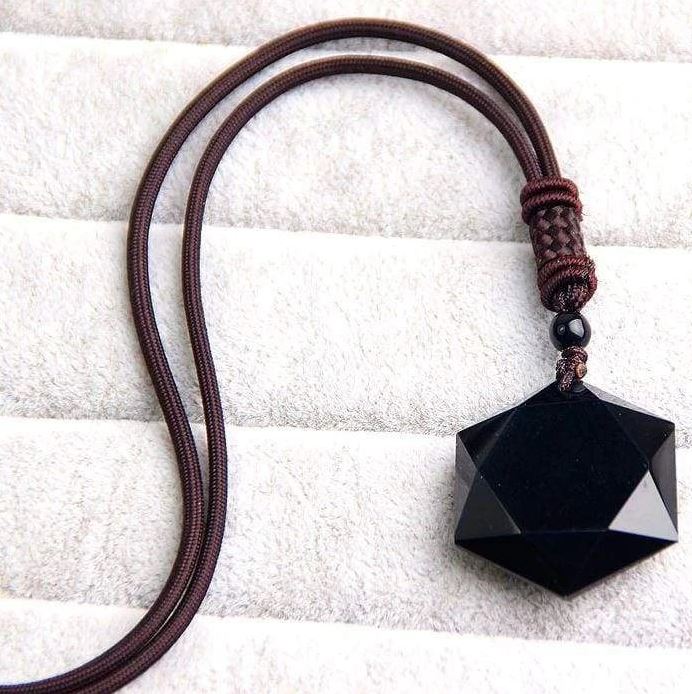 Hexagram Amulet Tibetan Black Obsidian