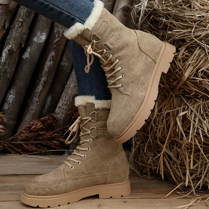 Medium High Boots with Lacing & Plush Lining