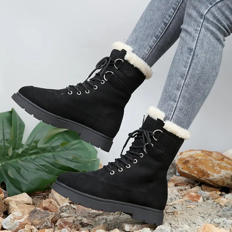 Medium High Boots with Lacing & Plush Lining