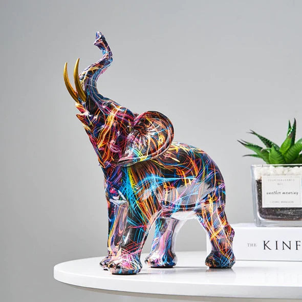 Colorful Graffiti Elephant Figure – Unique Resin Home Decor