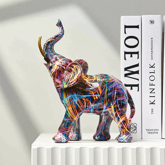 Colorful Graffiti Elephant Figure – Unique Resin Home Decor