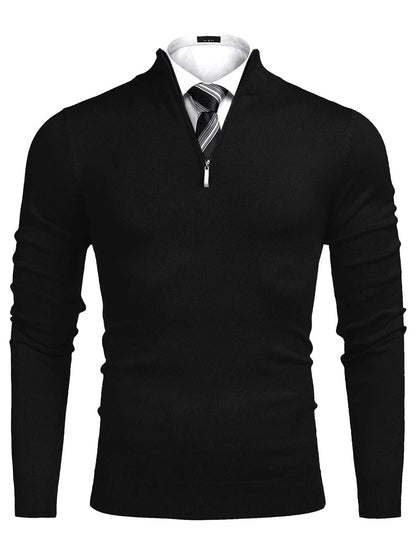 Black Sweater with Half Zipper - Stylish & Comfortable