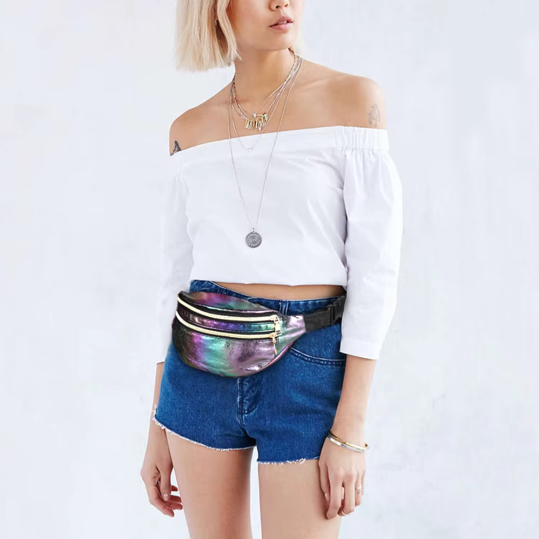Glittering Waist Bag In Rainbow Colors Trendy Practical