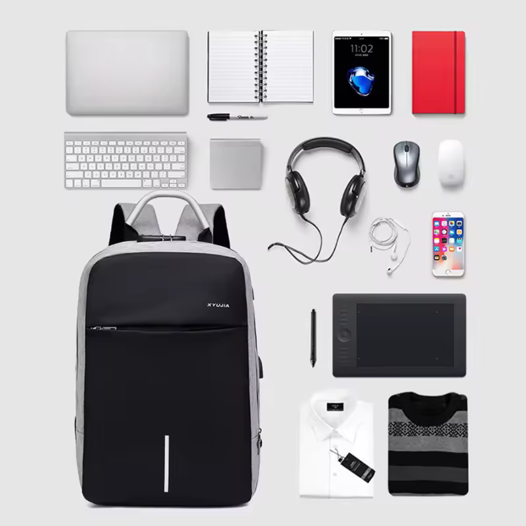 Techguard Black Water-Resistant Backpack with Large Capacity