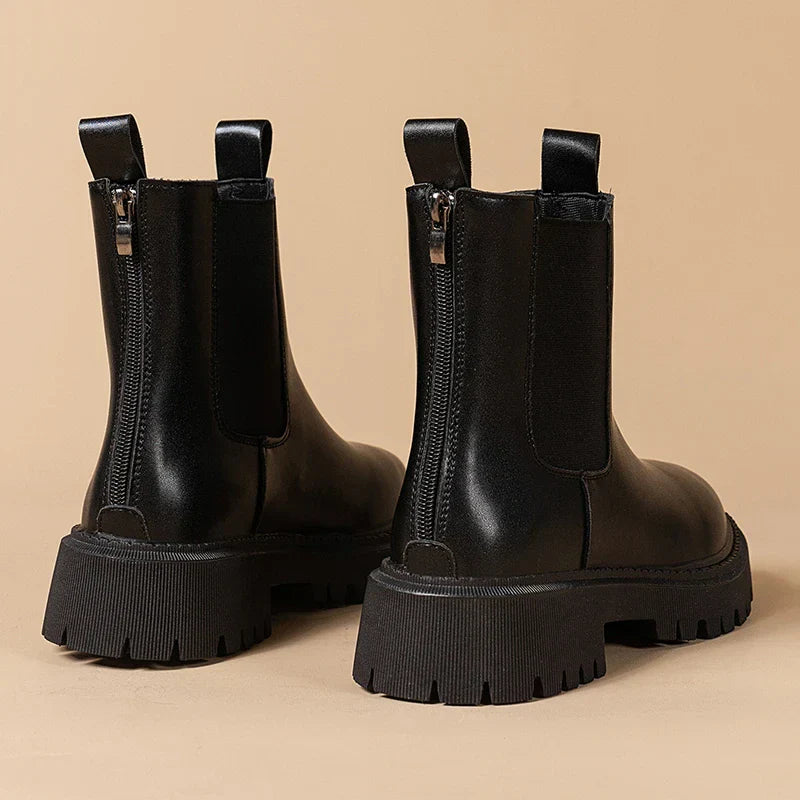 Round Nose Platform Chelsea Boots - Stylish, Comfortable & Non-Slip
