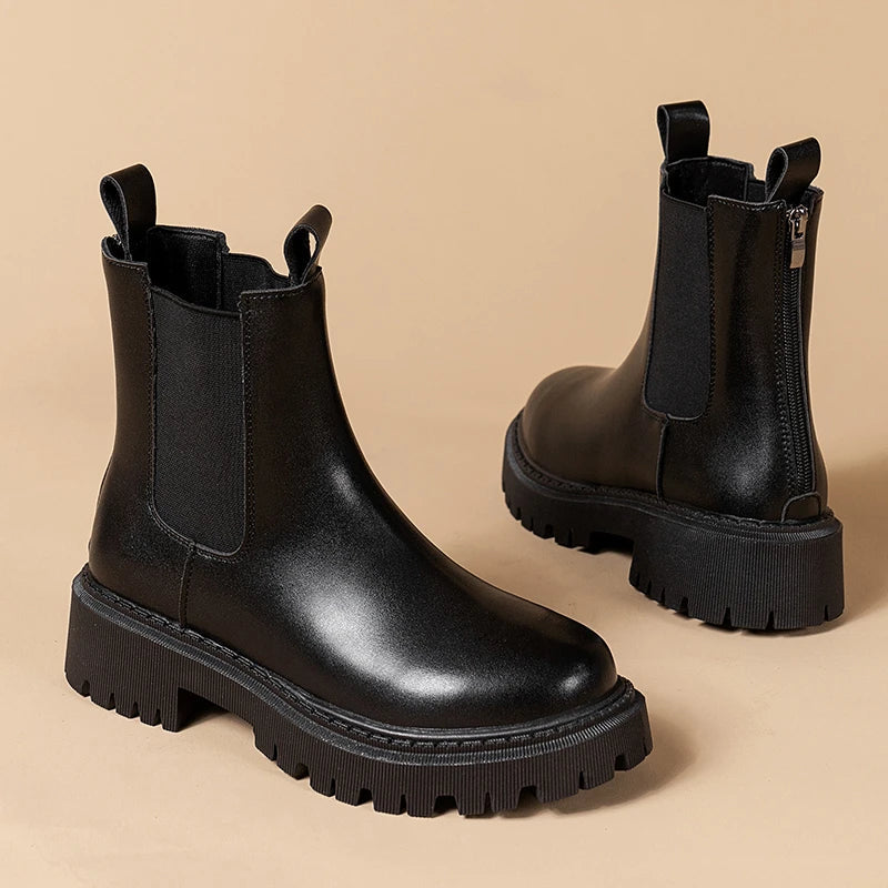 Round Nose Platform Chelsea Boots - Stylish, Comfortable & Non-Slip