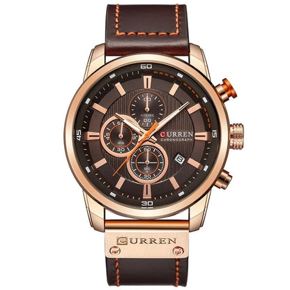 Classic Analog Watch for Men with Brown Leather Strap