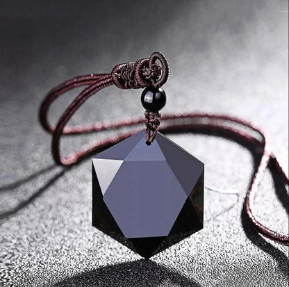 Hexagram Amulet Tibetan Black Obsidian
