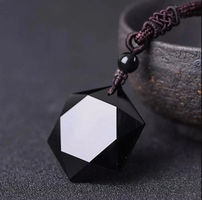 Hexagram Amulet Tibetan Black Obsidian